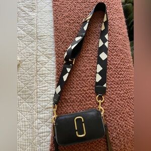 Marc Jacobs Snapshot Black and White Crossbody Bag with Gold Hardware